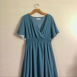 Dusty blue maxi dress with lace trim